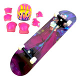 Skate Infantil Semi Profissional Menina Com Kit Segurança