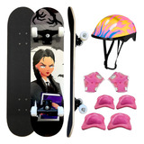 Skate Menina Iniciante Completo Com Kit Proteção Capacete