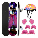Skate Menina Tik Girl Tok Skat Com Kit Proteção Completo
