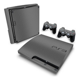 Skin Para Ps3 Slim Adesivo - Fibra De Carbono Cinza Grafite