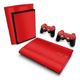 Skin Para Ps3 Super Slim Adesivo - Fibra De Carbono Vermelho