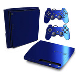 Skin Ps3 Slim Adesivo Pelicula Brilho Cor Azul