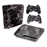 Skin Ps3 Slim Adesivo Pelicula Marmore Nero