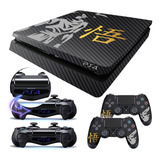 Skin Ps4 Slim Carbono Dragon Ball + 2 Skin Controle + 2 Lbar