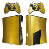 Skin Xbox 360 Slim Adesivo Cromo Ouro Gold Escovado