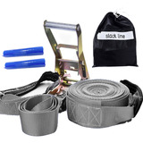 Slackline Cinza 15,7 Mts Com Alça Bolsa Catraca E Protetor