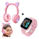 Smartwatch Feminino D20 Ultra + Fone Gatinho P/ Meninas Rosa Cor Da Pulseira Fone Rosa Relógio Rosa