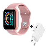 Smartwatch P/ Celular iPhone Samsung Motorola Xiaomi + Fonte Cor Da Caixa Rosé Cor Da Pulseira Rosa Cor Do Bisel Rosa