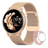 Smartwatch Redondo Dourado Inteligente Feminino Moda Atual