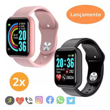 Smartwatch Santiago Eletro D20 Infantil, Dupla Pulseira Rosa E Preto, Notificações Redes Sociais, 44mm