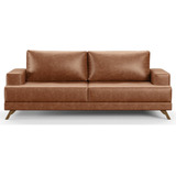 Sofá 200cm 3 Lugares Pés Curvos Santi Sintético Camel Cor Mocassim
