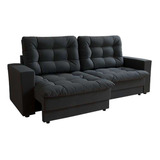 Sofá 3 Lugares Retrátil Lubeck Plush Suede Grafite Cor Cinza