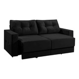 Sofá 3 Lugares Retrátil Lubeck Suede Preto