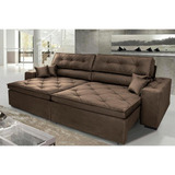 Sofá Austin 2,62m Retrátil, Reclinável Com Molas No Assento E Almofadas, Suede Café Cama Inbox