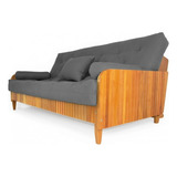 Sofá Cama Paris Ripado Sarja Madeira Nobre Natural Cor Cinza