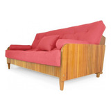 Sofá Cama Paris Ripado Sarja Madeira Nobre Natural Cor Coral