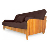 Sofá Cama Paris Ripado Sarja Madeira Nobre Natural Cor Marrom