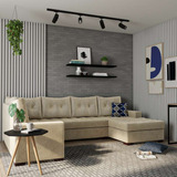 Sofá De Canto 6 Lugares Com Chaise Direito Paris Suede An...