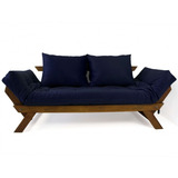 Sofá Japão Futon Acquablock Azul Royal Madeira Cor Imbuia