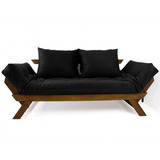 Sofá Japão Futon Acquablock Preto Madeira Imbuia