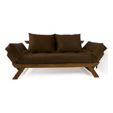 Sofa Japão Futon Couro Madeira Maciça Cor Imbuia