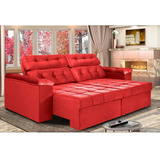Sofá Retrátil Reclinavel New Austrália 2,52m Suede Vermelho