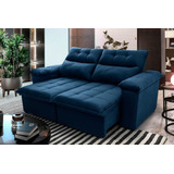 Sofá Retrátil/reclinável Verona 1,80m Velut Azul C/ Molas Cor Azul-marinho