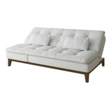 Sofá-cama 3 Lugares Casal Amanda Com Pés De Madeira Couro... Cor Branco