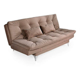 Sofá-cama 3 Lugares Casal Versátil Veludo Liso Chocolate