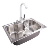 Softinox Premium Gourmet Cuba Pia Cozinha Gourmet Aço Inoxidável Escovado 60cm X 40cm Com Torneira Monocomando Prateado