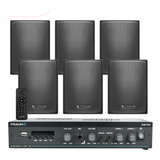 Som Ambiente Bluetooth Frahm Slim 1600 + 6 Caixas Ps200 Plus Cor Preto Voltagem 110v/220