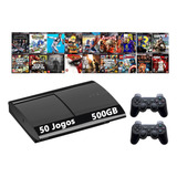 Sony Playstation 3 Slim 250gb Standard Ps3 + 2 Controle + 60 Jogos Cor Charcoal Black
