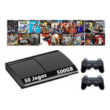 Sony Playstation 3 Super Slim 500gb Standard + 2 Controle + 50 Jogos + God Of War + The Last Of Us + Fifa