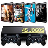 Sony Playstation 3 Super Slim Ps3 + 2 Controles + The Last Of Us + Gta5 + Fifa19 + Call Of Duty