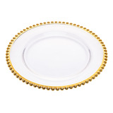 Sousplat De Cristal Wolff Pearl Com Borda Dourada 32cm