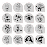 Stencil Personagens (8) Infantis Kit 16 Moldes 7x7cm