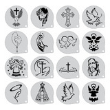 Stencil Religioso Kit 16 Moldes 7x7cm