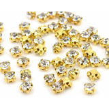 Strass De Costura 4 Garras Ss16 Cristal E Dourado 100unidade