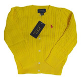 Suéter De Tricô Amarelo De Botões Polo Ralph Lauren Original