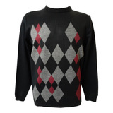 Suéter Grosso Blusa Masculina Lã Tricot Xadrez Losangulo