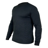 Sueter Masculino Tricot Lã Masculina Canelada Gola Redonda