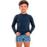 Sunga Boxer Infantil Juvenil + Camisa Proteção Solar Uv 50