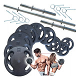 Super Kit De Musculação 30kg De Anilhas + Barras Cromadas