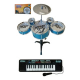 Super Kit Mini Bateria 5 Tambor Infantil + Piano Teclado 