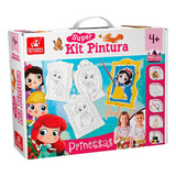 Super Kit Pintura Princesas C/ 4 Telas + Cavalete + 6 Tintas