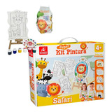 Super Kit Pintura Safari C/ 4 Telas + Cavalete + 6 Tintas