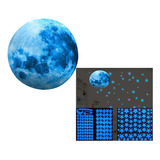 Super Lua 30cm + 176 Estrelas Azul Adesivos Brilham Escuro