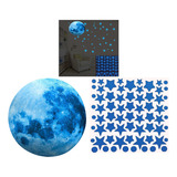 Super Lua 30cm + 68 Estrelas Azul Adesivos Brilham No Escuro