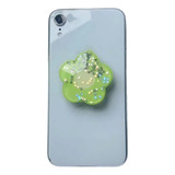 Suporte 3d Dedo Alça Apoio Selfie Celular Flor Verde Brilho