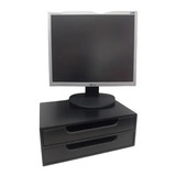 Suporte Base Para Monitor Mesa 2 Gavetas Multiuso Preto